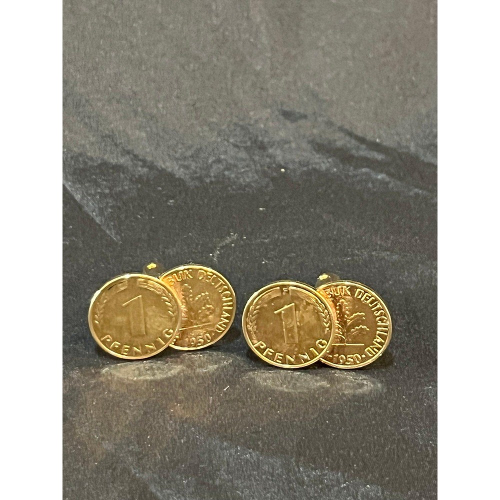 1950 deutschland pfennig cufflinks Germany German Coin Gold Plated Cufflinks